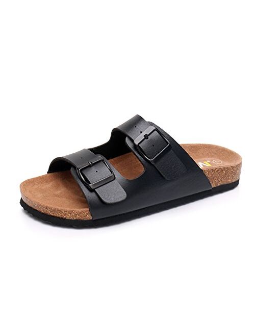 WTW Men's Slip on Flat Cork Sandals with Adjustable Strap Buckle Open Toe Slippers Suede Footbed