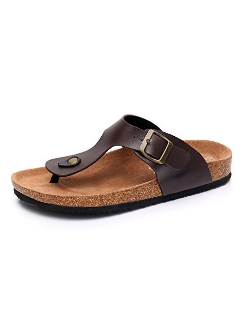 WTW Men's Slip on Flat Cork Sandals with Adjustable Strap Buckle Open Toe Slippers Suede Footbed