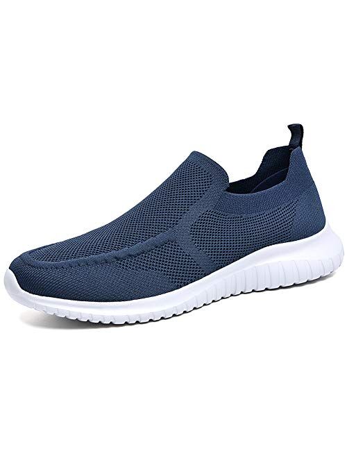 LANCROP Men's Comfortable Walking Shoes - Casual Knit Loafer Slip on Sneakers