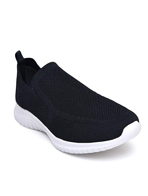 LANCROP Men's Comfortable Walking Shoes - Casual Knit Loafer Slip on Sneakers