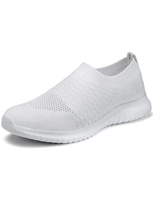 LANCROP Men's Comfortable Walking Shoes - Casual Knit Loafer Slip on Sneakers