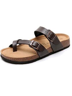 Men's Arizona Footbed Slide Sandals - Comfort Slip on Cork Sandals with Adjustable Buckle Straps for Summer, Indoor and Outdoor Slip on Sandals