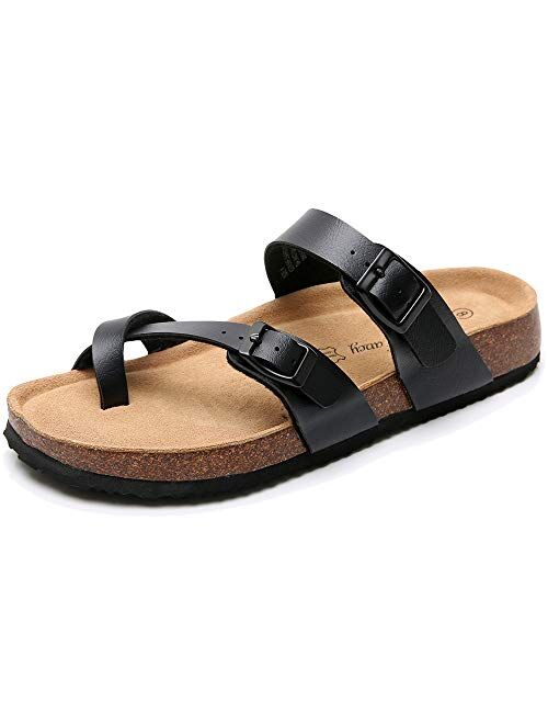 Men's Arizona Footbed Slide Sandals - Comfort Slip on Cork Sandals with Adjustable Buckle Straps for Summer, Indoor and Outdoor Slip on Sandals