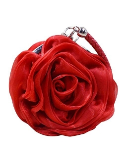 Buddy Women Rose Shaped Clutch Soft Satin Wristlet Handbag Wedding Party Purse