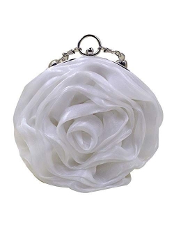 Buddy Women Rose Shaped Clutch Soft Satin Wristlet Handbag Wedding Party Purse