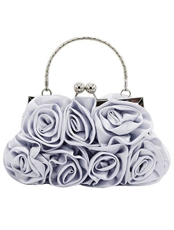 Buddy Women Rose Shaped Clutch Soft Satin Wristlet Handbag Wedding Party Purse