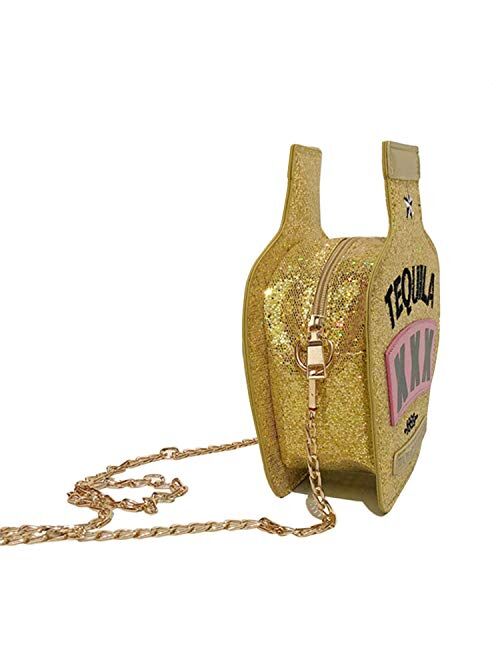 Lanpet Women Sequins Cross Body Bag Bottle Shaped Evening Chain Strap Shoulder Bag