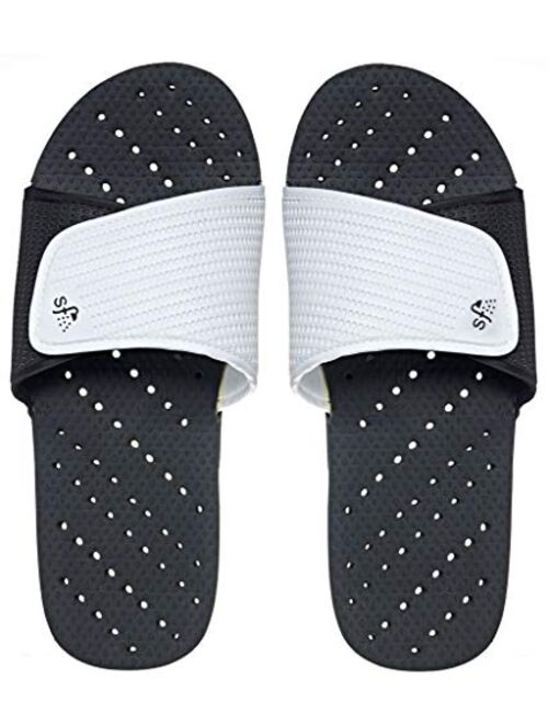 Showaflops Mens' Antimicrobial Shower & Water Sandals for Pool, Beach, Dorm and Gym - Adjustable Colorblock Slide