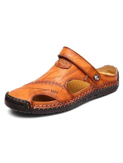 Honeystore Men's Leather Hollow Athletic Sandals Slip-on Roman Casual Shoes