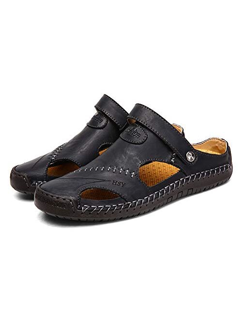 Honeystore Men's Leather Hollow Athletic Sandals Slip-on Roman Casual Shoes