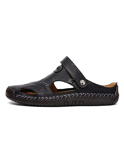 Honeystore Men's Leather Hollow Athletic Sandals Slip-on Roman Casual Shoes