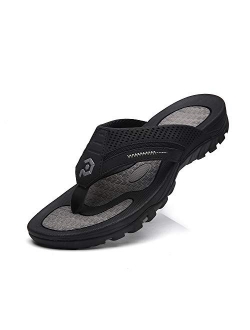 Pulltop Men's Flip Flop with Wide Strap, Non-Slip Sandals Slides Mens Summer Beach House Slippers, Waterproof Bathroom Shower Shoes for Men