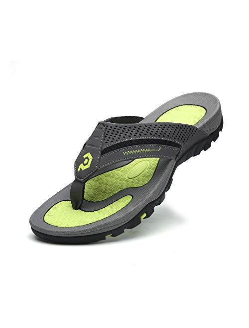 Pulltop Men's Flip Flop with Wide Strap, Non-Slip Sandals Slides Mens Summer Beach House Slippers, Waterproof Bathroom Shower Shoes for Men