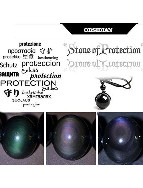 Sinymilk Natural Black Obsidian Pendant 16mm Rainbow Eyes Beads Lucky Blessing Necklace