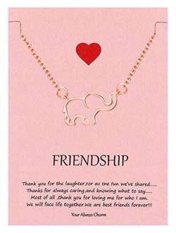 Your Always Charm Geometric Origami Elephant Necklace,Lucky Elephant Friendship Gifts with Message Card