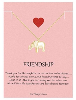 Your Always Charm Geometric Origami Elephant Necklace,Lucky Elephant Friendship Gifts with Message Card