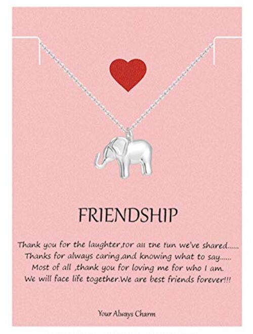 Your Always Charm Geometric Origami Elephant Necklace,Lucky Elephant Friendship Gifts with Message Card