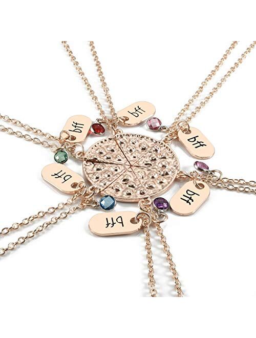 Top Plaza Womens Silver Tone Rhinestone Best Friends Forever BFF Necklace Engraved Pizza Pendant Necklaces 21 Inches - Set of 6