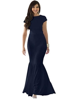 Womens Long Cap Sleeve Elegant Formal Sexy Evening Cocktail Maxi Dress