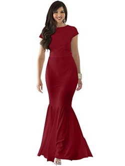 Womens Long Cap Sleeve Elegant Formal Sexy Evening Cocktail Maxi Dress