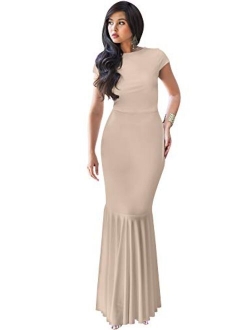 Womens Long Cap Sleeve Elegant Formal Sexy Evening Cocktail Maxi Dress