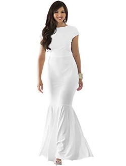 Womens Long Cap Sleeve Elegant Formal Sexy Evening Cocktail Maxi Dress