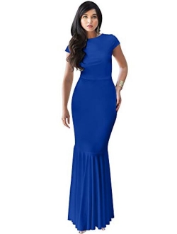 Womens Long Cap Sleeve Elegant Formal Sexy Evening Cocktail Maxi Dress