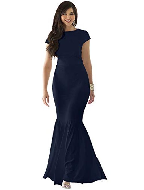 KOH KOH Womens Long Cap Sleeve Elegant Formal Sexy Evening Cocktail Maxi Dress