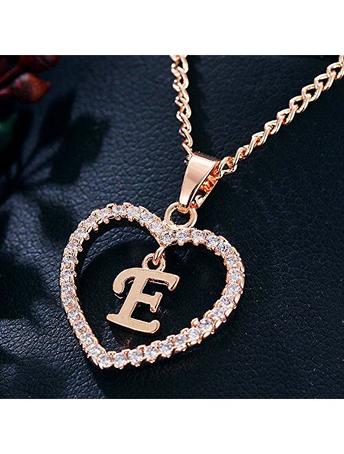 FineMe Initial Heart Necklace Letter A-Z Necklace Heart Love Necklace CZ Cubic Zirconia Pendant for Women Girls