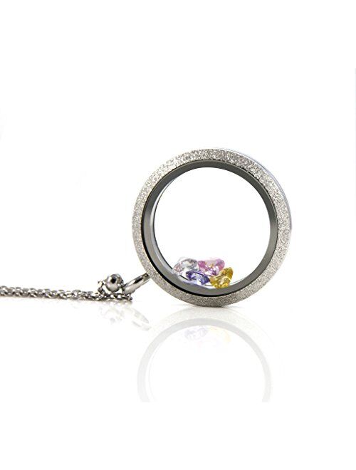 EVERLEAD Sparkle Floating Charms Locket Stainless Steel Screw Waterproof Pendant Necklace Including Chain and Birthstones