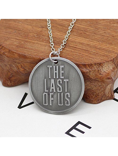 Antique Silver Plated The Last Of Us Engraved And Firefly Round Charm Pendant Necklace