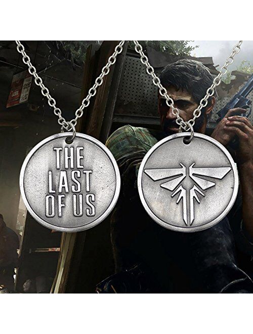 Antique Silver Plated The Last Of Us Engraved And Firefly Round Charm Pendant Necklace