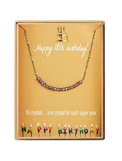 18th Birthday Gifts Necklace for Girls S925 Sterling Silver Necklace 18 Crystal Beads for 18 year old Girl Jewelry Gift for Her