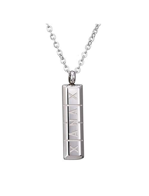 Pill Necklace,Womens Girls Small Pill Capsule Xanax ID Bar Pendant Stainless Steel Necklace Jewelry