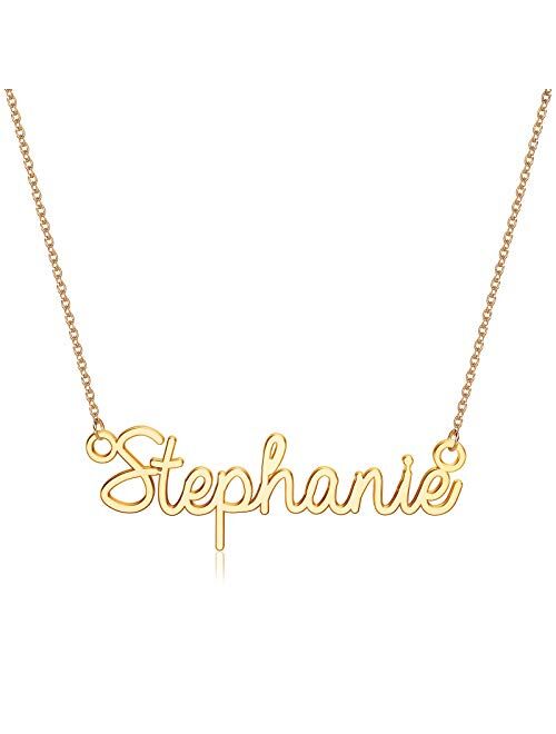 Turandoss Custom Name Necklace Personalized, 14K Gold Plated Name Pendant Necklace Dainty Name Necklace Personalized Jewelry Gifts for Women Girls Kids