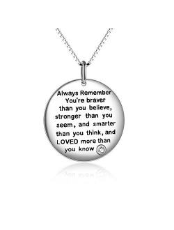 YFN Sterling Silver Always Remember You are Braver Than You Believe Jewelry Pendant Necklace Inspirational Gifts