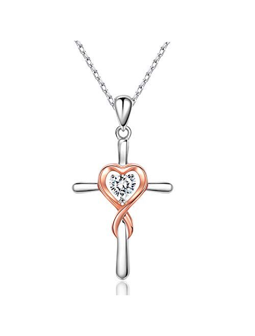 AmorAime Silver Necklace for Women Heart Necklace 925 Sterling Silver Love Necklace Dainty Chain Mother's Day Gifts for Girls