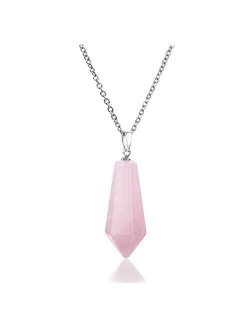 Top Plaza Natural Chakra Healing Crystal Stone Pendant Necklace Reiki Charged Pointed Pendulum Necklaces, 12 Facet