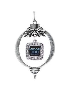 Inspired Silver - Silver Square Charm Holiday Ornaments with Cubic Zirconia Jewelry