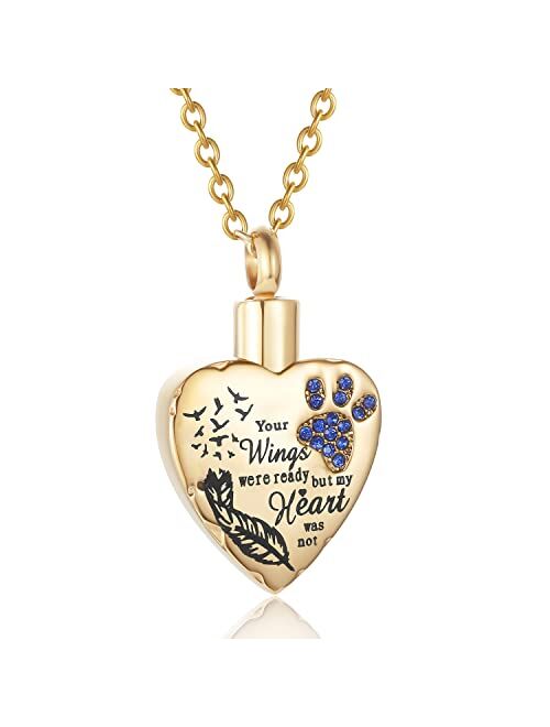 Fashion Pet Cremation Jewelry Stainess Steel Heart Keepsake Ashes Necklace Dog Cat Paw Memorial Urn Pendant