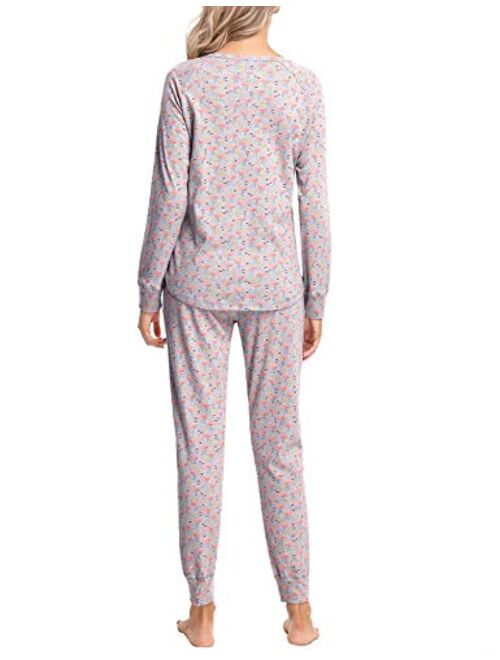 Hawiton Women's Pajamas Long Sleeve Pants Set Cotton PJS Lounger with Pockets for Winter