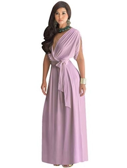 Womens Long Semi-Formal Short Sleeve V-Neck Floor Length Maxi Dress Gown