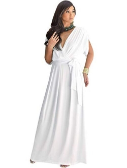 Womens Long Semi-Formal Short Sleeve V-Neck Floor Length Maxi Dress Gown