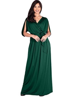 Womens Long Semi-Formal Short Sleeve V-Neck Floor Length Maxi Dress Gown