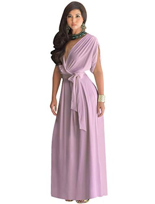 KOH KOH Womens Long Semi-Formal Short Sleeve V-Neck Floor Length Maxi Dress Gown