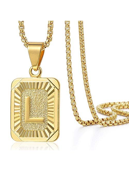 Trendsmax Initial Letter Pendant Necklace Mens Womens Capital Letter Yellow Gold Plated A Z Stainless Steel Box Chain 22inch