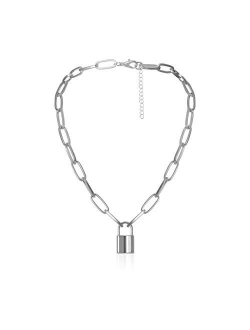 Krun Lock Necklace Y Pendant Simple Cute Heart Necklaces Long 3 Multilayer Chain Fashion Jewelry Women Girls Gift for Her