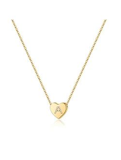 M MOOHAM Initial Heart Necklace for Girls Women, Dainty Cubic Zirconia Initial Heart Pendant Necklace for Women Girls Jewelry Gifts