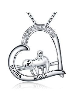 MUATOGIML 925 Sterling Silver Mama Bear Panda Love Heart Pendant Animal Necklace Mother Son Daughter Jewelry Gifts for Women Mom Family