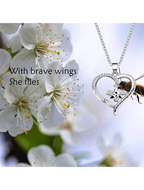 Hummingbird Necklace With Brave Wings She Flies Necklace Inspirational Jewelry BFF Gift